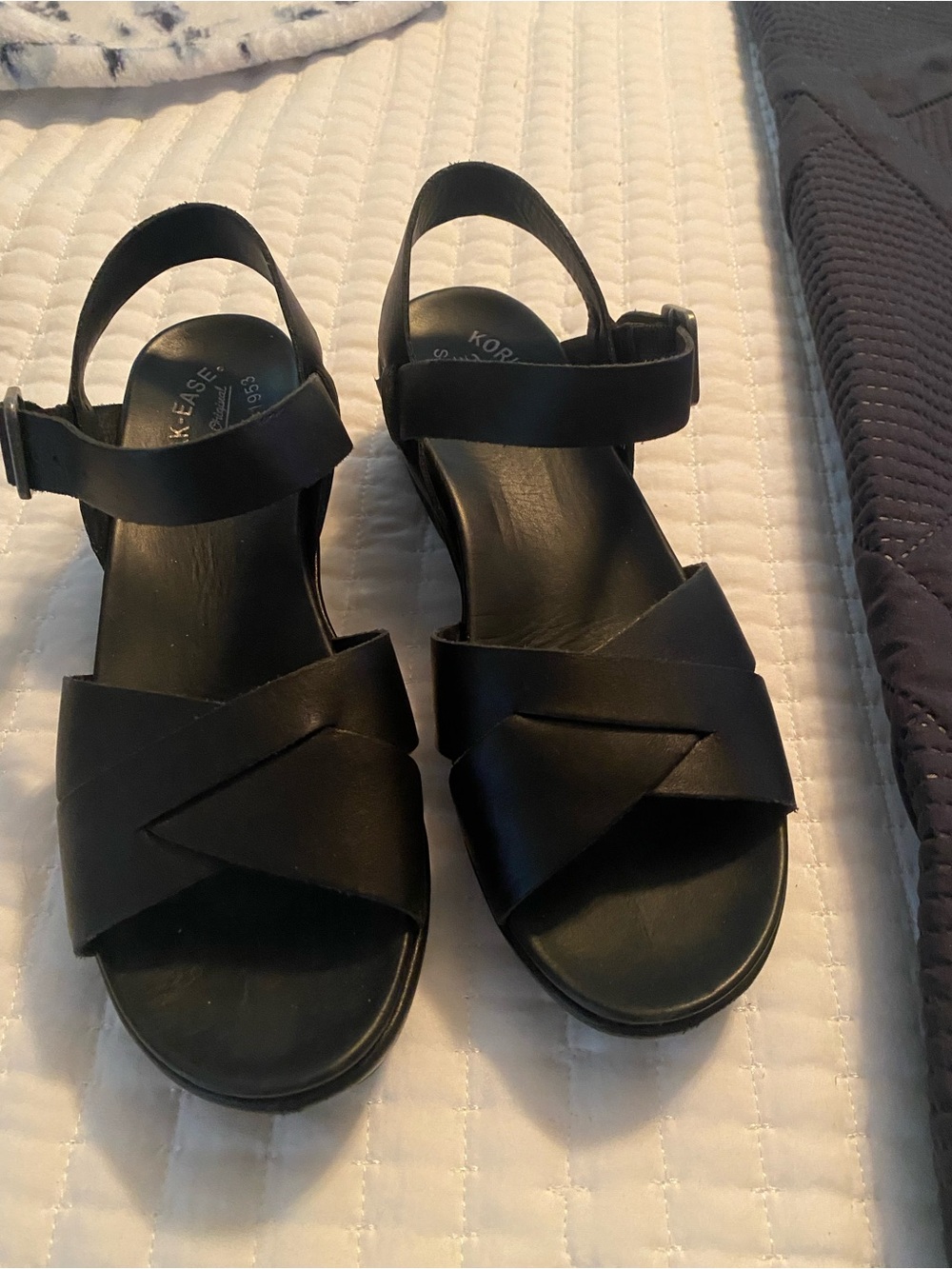 Kork-Ease Black Leather Crisscross Slingback Sandals